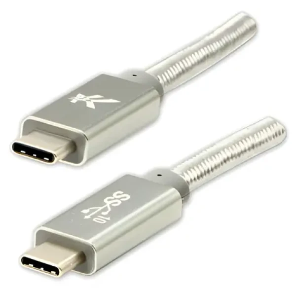 Logo USB-C na USB-C strieborná / USB kábel / Power Delivery 100W / 10 Gb/s / 1m / nylonové opletenie