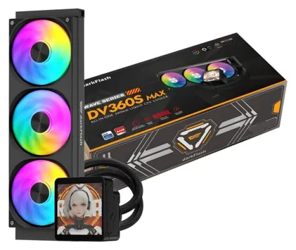 DarkFlash DV360S MAX čierna / AiO chladič CPU / 3x 120 mm / ARGB podsvietenie / LCD displej / 800-1800 RPM / 30 dB (DV360S MAX Black)