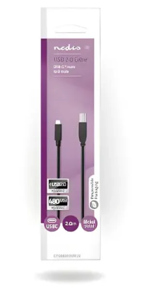 Nedis USB-C - USB-B čierna / Kábel USB / USB 2.0 / 480 Mbps / 2 m (CCGB60650BK20)