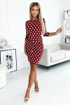13-164 Športové šaty so šnurovaním a vreckami - bordové, s hráškom - poľská výroba XS