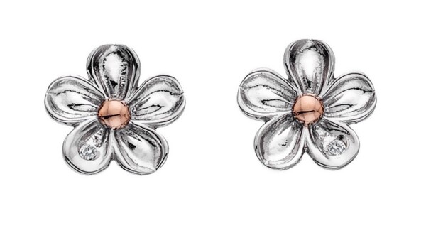 Hot Diamonds Strieborné kvietkové náušnice s diamantmi Forget me not DE618