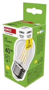Emos LED žiarovka Mini Globe Filament E27 3,4 W-40 W NW / LED žiarovka / neutrálna biela / 470 lm / Trieda D (1525743403)