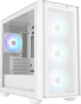 Asus A21 PLUS biela / Micro-ATX / 2x USB-A 3.2 / 4X 120mm / bez zdroja / priehľadná bočnica (90DC00H3-B19000)