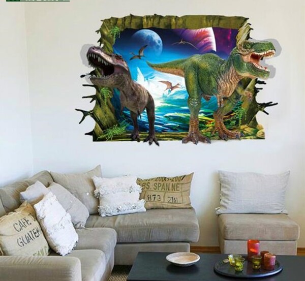 Veselá Stena Samolepka 3D Dinosaury útočia