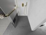 MEXEN/S - KIOTO Sprchová zástena WALK-IN s poličkou a držiakom uterákov 90 x 200, transparent 8 mm, zlatá 800-090-121-50-35
