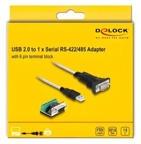 DeLock USB 2.0 Type-A čierna / Adaptér RS-422/485 / 1× DB-9 / 1,8 m / FTDI FT232RL (63465)