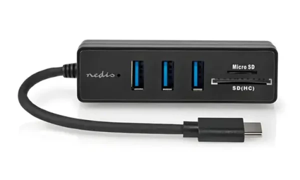 Nedis USB-C hub 5 portov čierna / USB hub / 3x USB-A + SD/microSD čítačka / USB 3.2 Gen 1 / 5 Gbps (CCGB64250BK01)