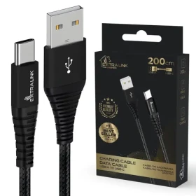Extralink SMART Life čierna / USB kábel / USB-A - USB-C / 2 m / 15W / pletený nylon (CABESL01)