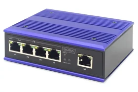Digitus Switch Ind. 4- Port PoE čierna/modrá / Switch / Nespravovaný / 10/100 / PoE+ 4x30W / DIN lišta (DN-650107)