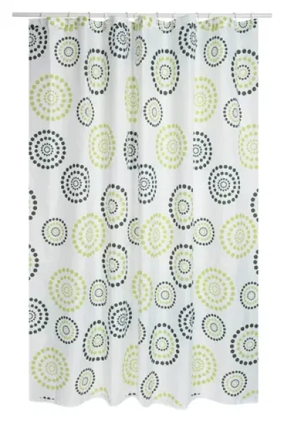 MSV Sprchový záves DOTS bielo-zelený / Motív kruhov / 180 x 200 cm / Polyester / S krúžkami