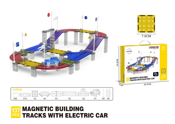 Mamido Mamido Magnetická stavebnica pretekárska dráha s elektrickým autíčkom 137 dielov MT1465
