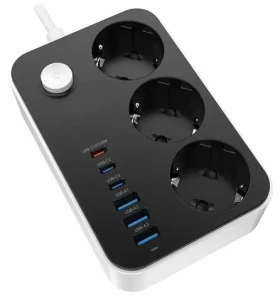 Colorway Zásuvková lišta 3x Schuko / Zásuvková lišta / 3x USB-C 20W / 3x USB-A / kábel 2 m (CW-CHE36PDB)