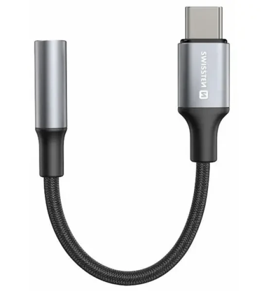 Swissten TEXTILE Audio adaptér USB-C (M) - 3.5mm Jack 0.15m čierna (73502311)