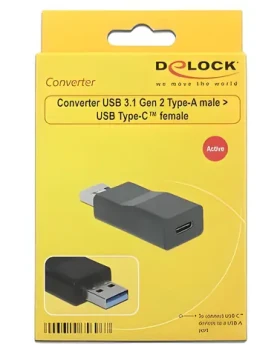 DeLock USB-A na USB-C čierna / Adaptér / USB 3.1 Gen 2 / 10 Gbps (65696)