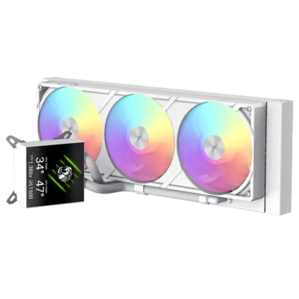 Gamemax Glacier 360 LCD biela / AIO vodný chladič CPU / 360mm / 3x 120mm / LCD displej (GLACIER 360 LCD WH)