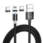 USAMS SJ438 U-Sure čierna / Magnetický dátový kábel / 3v1 / USB-C, Micro-USB, Lightning / 1 m (SJ438USB01)