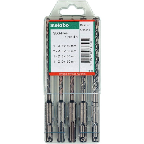 Metabo 630581000 sada kladivových vrtákov 5-dielna 5 mm, 6 mm, 8 mm, 10 mm Celková dĺžka 160 mm 5 ks; 630581000