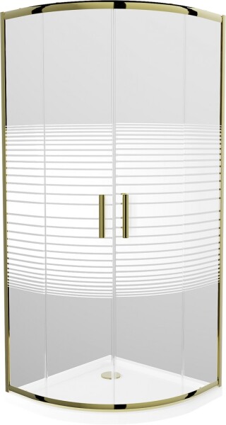 MEXEN/S - Rio sprchovací kút štvrťkruh 90x90, pruhy, zlatá + biela vanička so sifónom 863-090-090-50-20-4110G