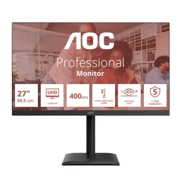 27" AOC U27E4CV čierna / IPS / 3840x2160 / 16:9 / 4ms / 1200:1 / 400cd-m2 / HDMI + DP + USB-C / VESA (U27E4CV)