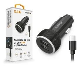 Aligator Nabíjačka do auta Aligator s USB-C káblom a 2xUSB výstupom 2.4A / čierna (CHA0049)