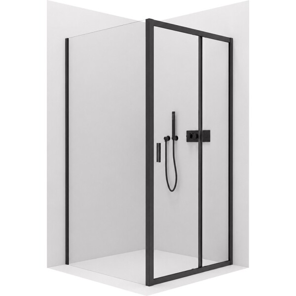 CERANO - Sprchovací kút Varone LINE Ľ/P - 6 mm - čierna matná, transparentné sklo - 90x90x195 - posuvný CER-DY505B-9093