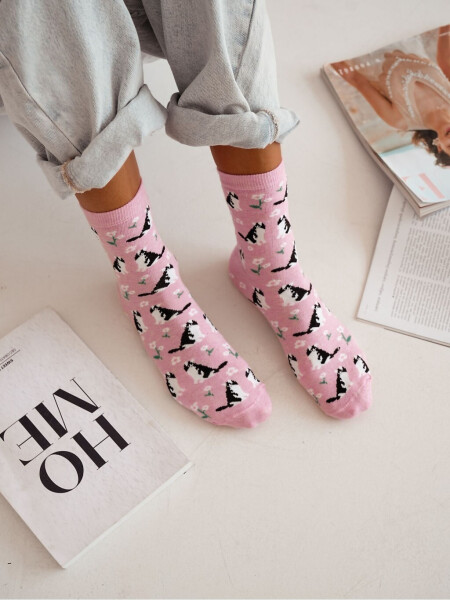 Milena ponožky 0200-173 Mačky a kvety 37-41 Hnědá 37-41