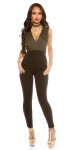 Sexy party-jumpsuit with glitter and v-neck black M