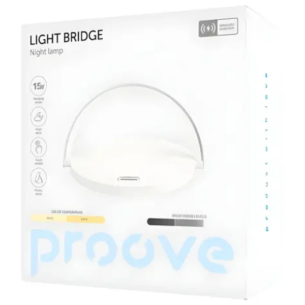 Proove Light Bridge biela / LED stolná lampa s bezdrôtovou nabíjačkou / 3 W / 15 W / dotykové ovládanie (PLLB05102002)