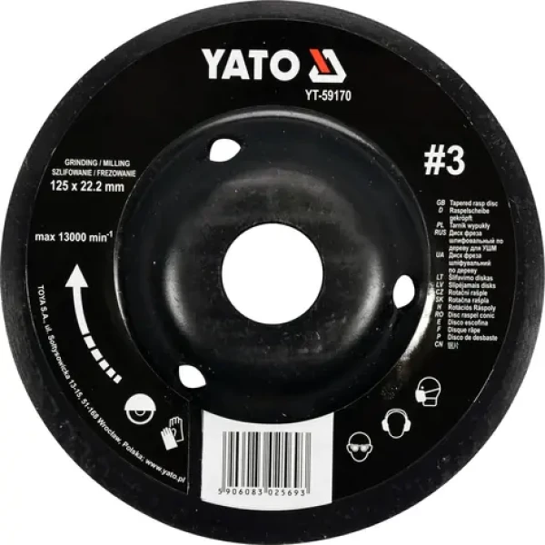 YATO Rotačná rašpľa uhlová 125 mm jemná typ 3 / Rašpľa / Upínací otvor 22,2 mm / Max. 13000 min-1 (YT-59170)