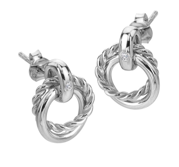 Hot Diamonds Štýlové visiace strieborné náušnice s diamantmi Willow DE805