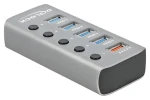 DeLock 63262 / USB hub / 4× USB-A + 1× rýchlonabíjací Port / USB 3.2 Gen 1 / kovový (63262)