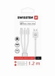 Swissten TEXTILE 3in1 dátový kábel MFi 1.2m strieborná (72501102)