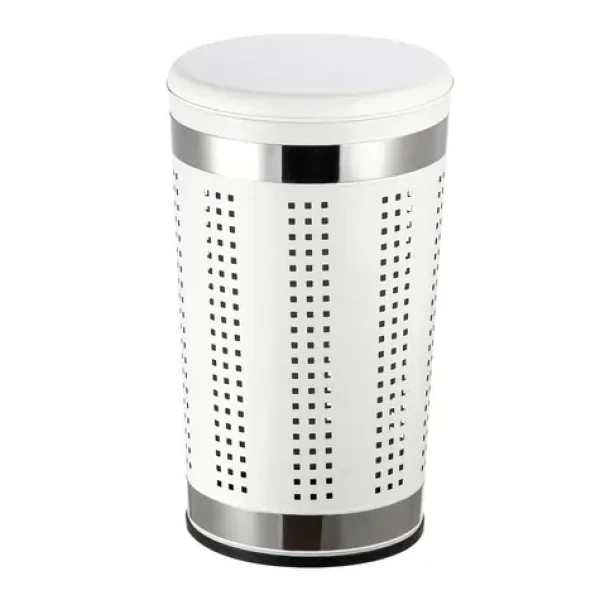 MSV kôš na bielizeň s polstrovaným vekom biely / oceľ / 46 L (3700703901136)
