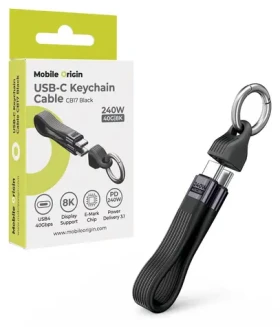 Mobile Origin CB17 čierna / Kľúčenkový kábel / USB-C - USB-C / 40 Gbps / 240 W PD 3.1 / 8K 60Hz / 13 cm (MO-UK-CB17-BLK)