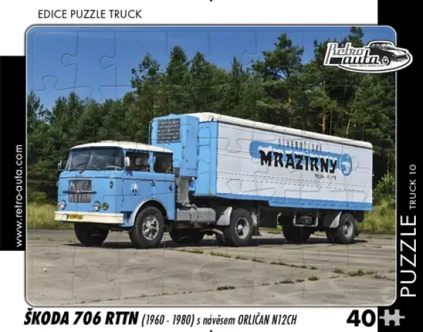 RETRO-AUTA Puzzle TRUCK č.10 Škoda 706 RTTN s návesom Orličan N12CH (1960-1980)