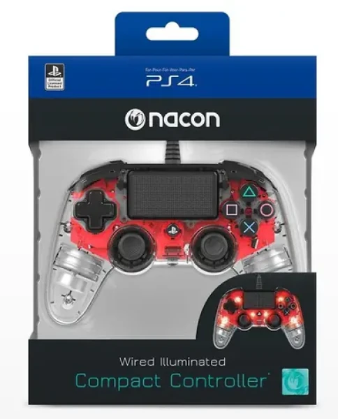 Nacon Wired Compact Controller priehľadná červená / ovládač pre PlayStation 4 (PS4OFCPADCLRED)