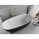 MEXEN/S - Luvo Slim voľne stojaca vaňa 170 x 75, biela/čierna, sifón a prepad zlatá 52801707575-50