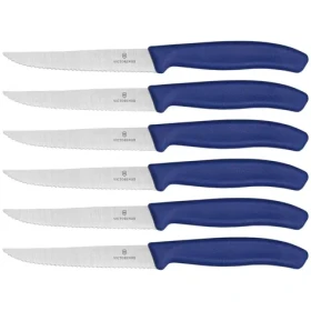 VICTORINOX Swiss Classic sada 6 ks nožov na steaky modrá / vrúbkovaná čepeľ / Dĺžka čepele 11 cm (V-6.72 32.6)