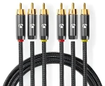 Nedis Kompozitný video kábel antracit / Video kábel / 3x RCA - 3x RCA / pozlátené konektory / 480p / 2 m (CVTB24300GY20)