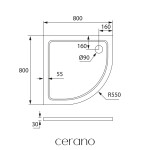 CERANO - Sprchová vanička štvrťkruhová Piato - liaty mramor - biela lesklá - 80x80x3 CER-476987