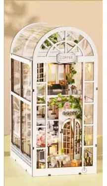 2Kids Toys 3D skladačka Zarážka na knihy Miniatúra domčeka Kaviareň Biela záhrada