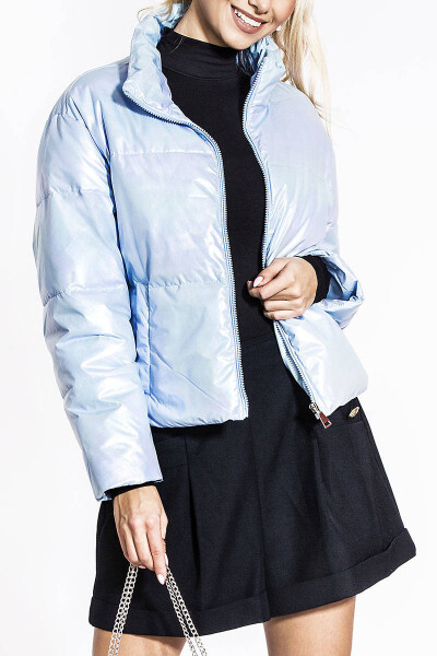 Světle modrá opalizující dámská bunda s taštičkou (AG3-07) Barva: odcienie niebieskiego, Velikost: L (40)