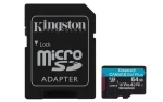 Kingston Canvas Go PLUS microSDXC 64GB s adaptérom / UHS-I V30 / U3 / Class 10 / čítanie: až 200MBs / zápis: až 160 MBs (SDCG4/64GB)