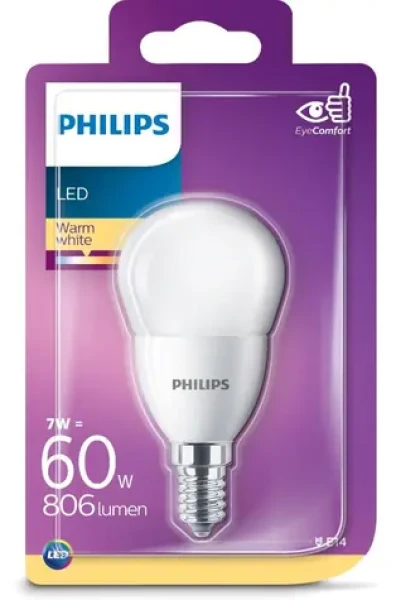 Philips LED žiarovka P48 E14 matná / Žiarovka / 60W náhrada / 2700K teplá biela / 806 lm / nestmievateľná (929002978955)