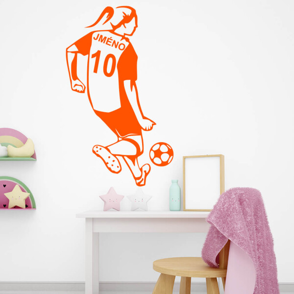 Veselá Stena Samolepka Futbalistka s menom Farba: oranžová, Veľkosť: 60 x 35 cm