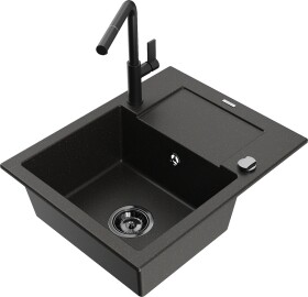 MEXEN/S MEXEN/S - Enzo granitový drez 1-miska s odkvapkávačom vrátane batérie Flora, čierna/zlatá metalik 6506-75-670401-70-B