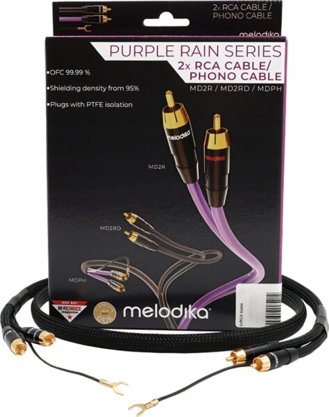 Melodika Melodika MDPHD10 Purple Rain Black Edition Kabel 2xRCA PHONO do gramofonu z żyłą uziemiającą - 1m