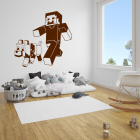 Veselá Stena Samolepka Minecraft so psom Farba: hnědá, Veľkosť: 100 x 97 cm