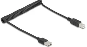 DeLock čierna / Špirálový USB kábel / Easy-USB 2.0 Typ-A / USB 2.0 / 0,8 m (90130)