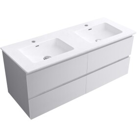 CERANO - Kúpeľňová skrinka Carole - biela matná + keramické dvojumývadlo Novo - biela lesklá - 121x49,5x46,5 CER-979861